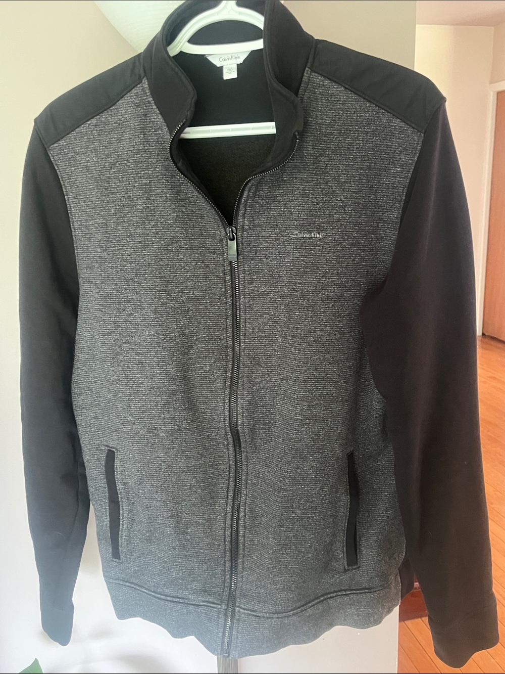 Calvin Klein Gray Heather and Black Full-Zip Lightweight Jacket